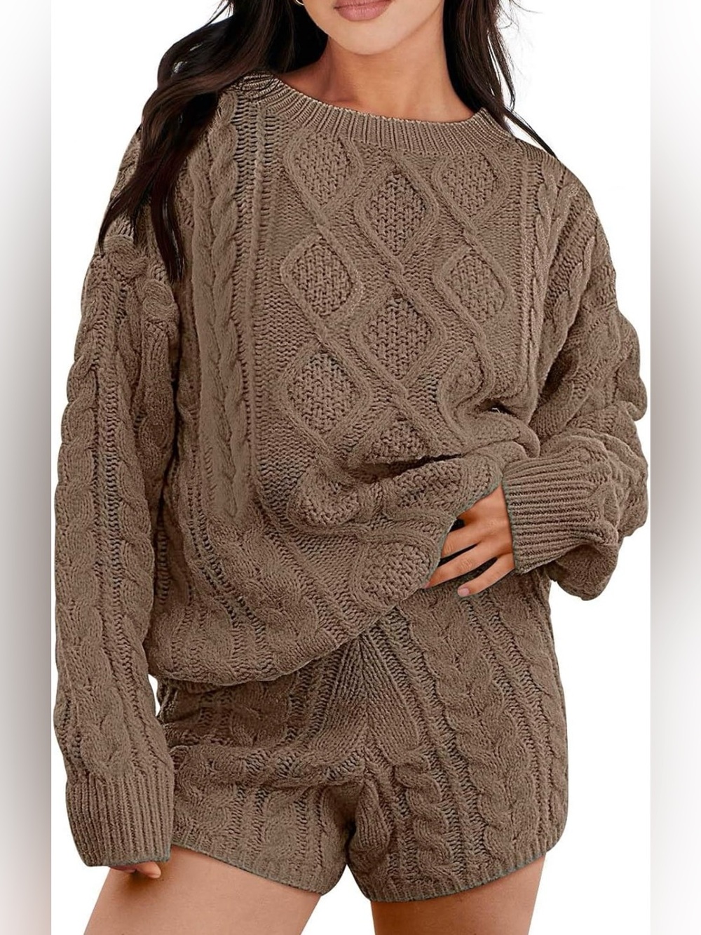 Cozy Cable Knit Sweater Set - Taupe